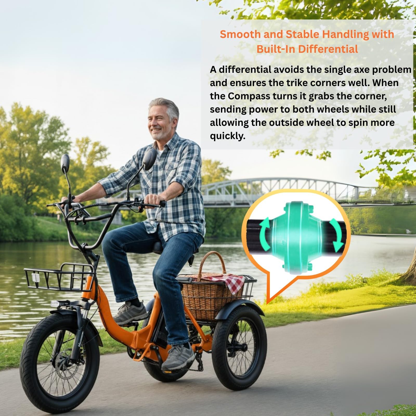 Folding Fat Tire Electric Trike for Adults 700W Peak Step-Through 468Wh Battery